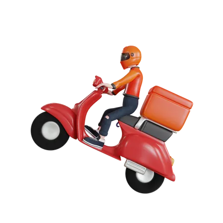 Livreur livrant la commande du scooter  3D Illustration