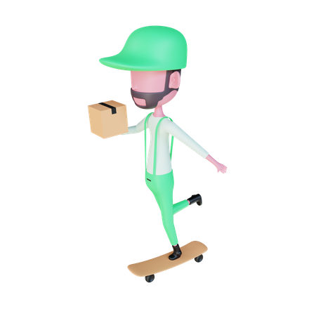 Livreur livrant sur skateboard  3D Illustration