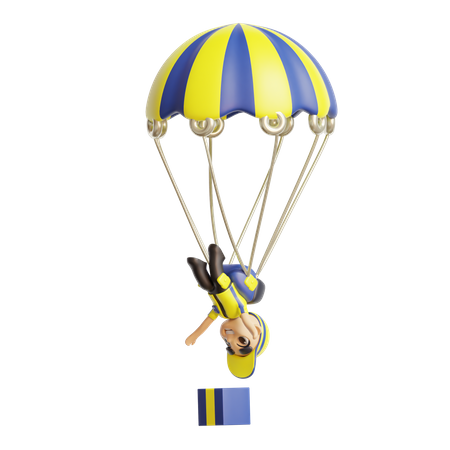 Livreur portant un parachute  3D Illustration