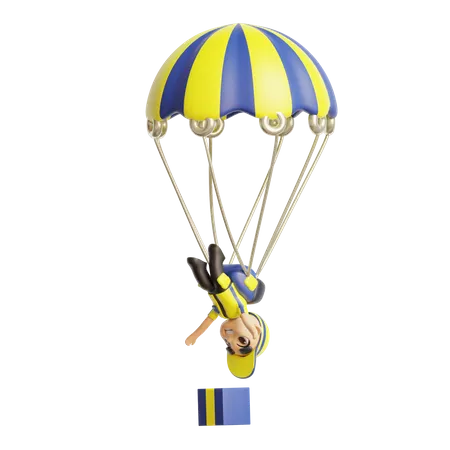 Livreur portant un parachute  3D Illustration