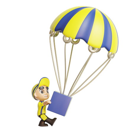 Livreur portant un parachute  3D Illustration