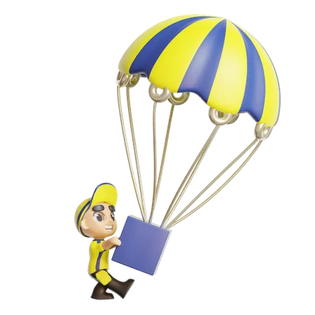 Livreur portant un parachute  3D Illustration