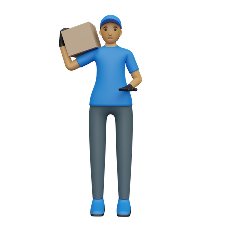 Livreur portant une boîte sur l'épaule  3D Icon