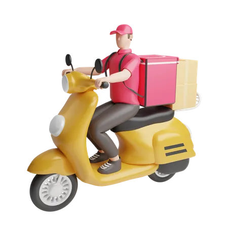 Livreur sur scooter  3D Illustration