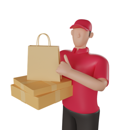 Livreur tenant des boîtes de livraison  3D Icon