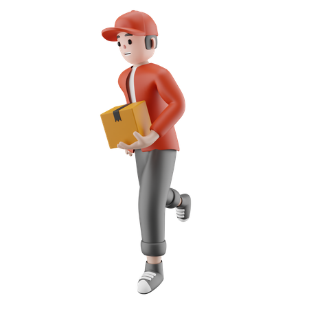 Livreur tenant le colis et fournissant une livraison rapide  3D Icon