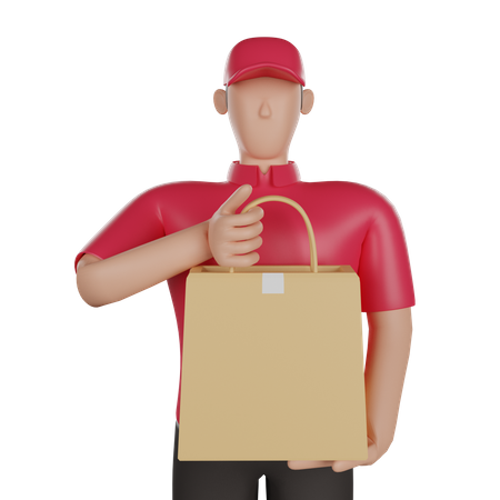 Livreur tenant un sac de livraison  3D Icon