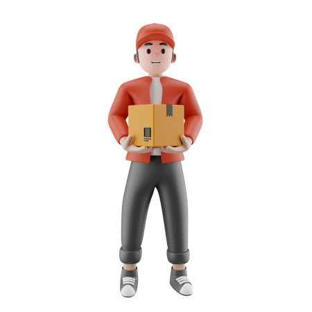 Livreur tenant une boîte en carton  3D Icon