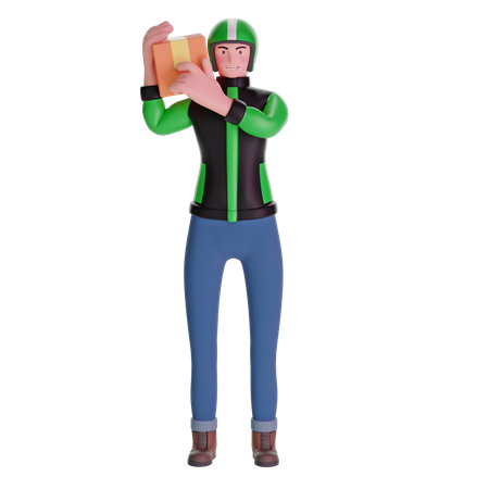 Livreur transportant une boîte de colis à l'épaule  3D Icon