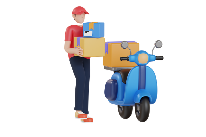 Livreur sur scooter  3D Illustration