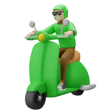 Livreur sur scooter  3D Illustration