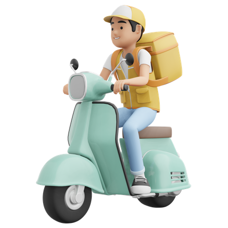 Livreur en scooter  3D Illustration