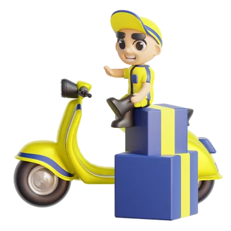 Livreur en scooter  3D Illustration