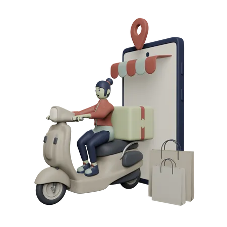 Livreuse sur scooter  3D Illustration