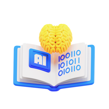 Livro com código binário e cerebral  3D Icon