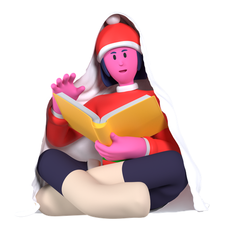 Livro de leitura de menina de Natal com cobertor  3D Icon