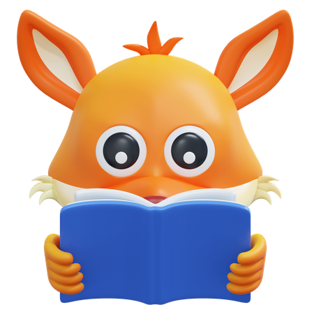 Lendo livro emoticon de raposa  3D Icon