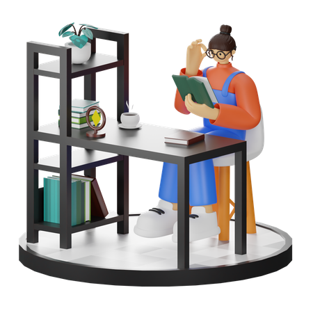 Livro de leitura de menina  3D Illustration