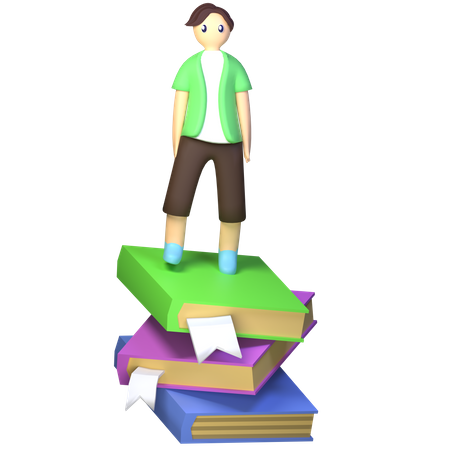 Estudante universitário em livro de pilha flutuante  3D Illustration