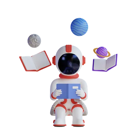 Livro de leitura de astronauta  3D Illustration