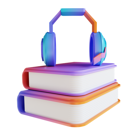 Livros e fone de ouvido  3D Illustration