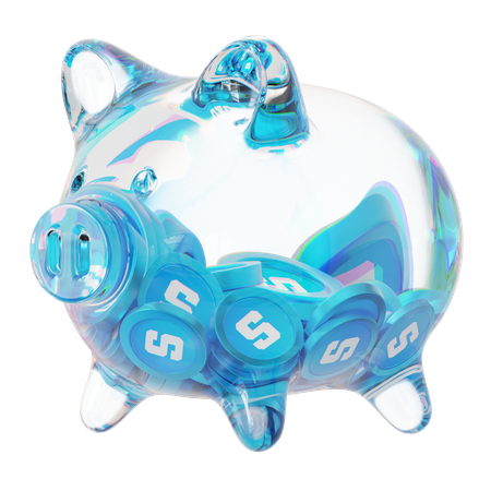 Lixe o cofrinho de vidro transparente com pilhas decrescentes de moedas criptográficas  3D Icon