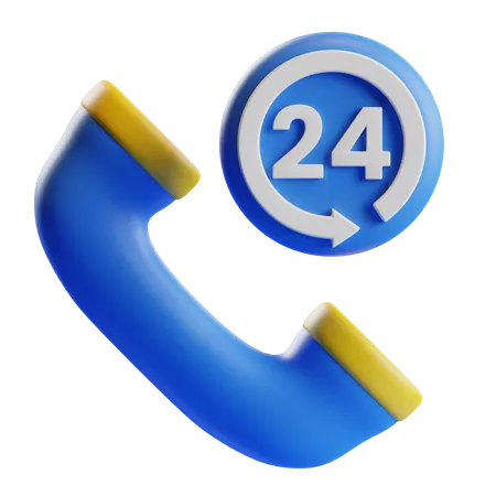 Llamada Telefonica 3 D Con El Numero 24 Para Indicar El Tiempo De Trabajo De Operacion Del Servicio Es Bueno Usarlo Para Atencion Al Cliente Que Siempre Esta Abierta Las 24 Horas 3D Icon