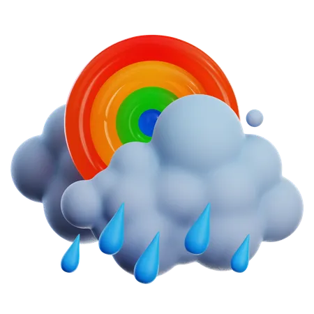 Fuertes lluvias con arcoiris  3D Icon