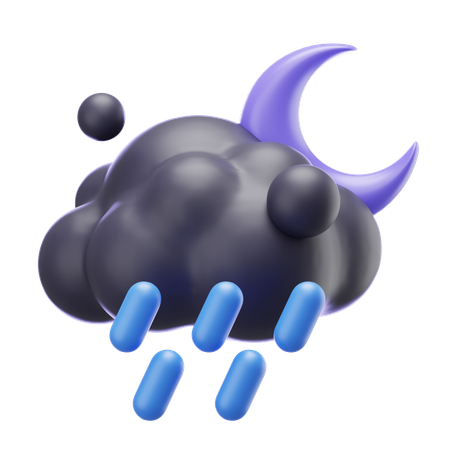 Fuerte lluvia por la noche y luna  3D Icon