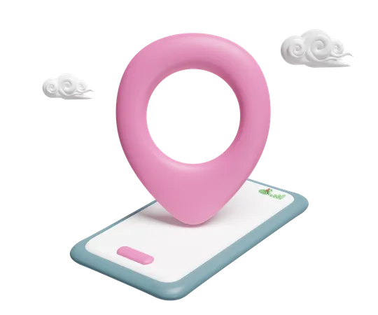 Mobile Phone Smartphone 3 D With Location Pin GPS Navigator Icon Cloud Isolated On Pink Background Summer Travel Delivery Concept 3 D Render Illustration 3D Icon