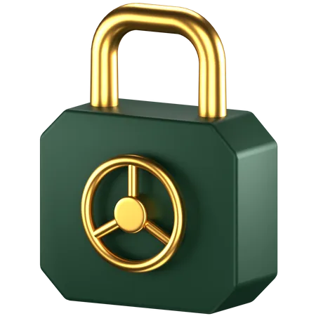 3 D Icon Of A Green And Gold Lock With Safe Handle 3D Icon