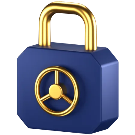 3 D Icon Of A Blue And Gold Lock With Safe Handle 3D Icon