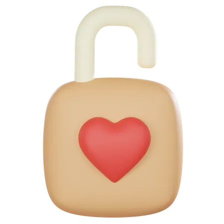 Unlocked Heart Shaped Key 3D Icon
