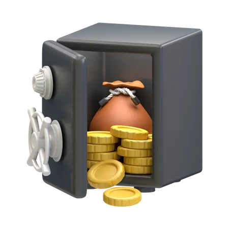 Metallic Safe Box With Money For Saving 3 D Rendering Illustration 3D Illustration