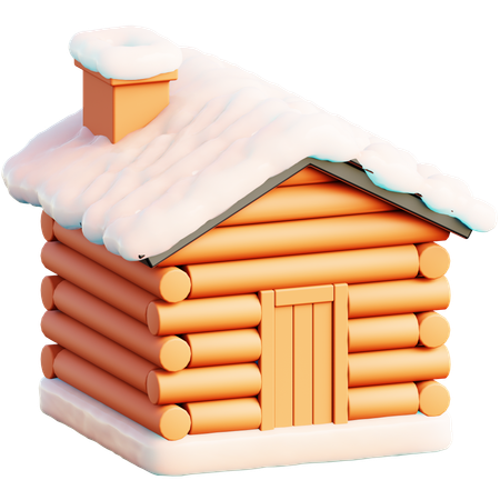 Log Cabin With Snowy Roof  3D Icon