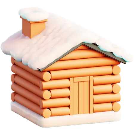 Log Cabin With Snowy Roof  3D Icon