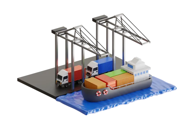 Logistics distribution of containers cargo freight ships  3D Illustration