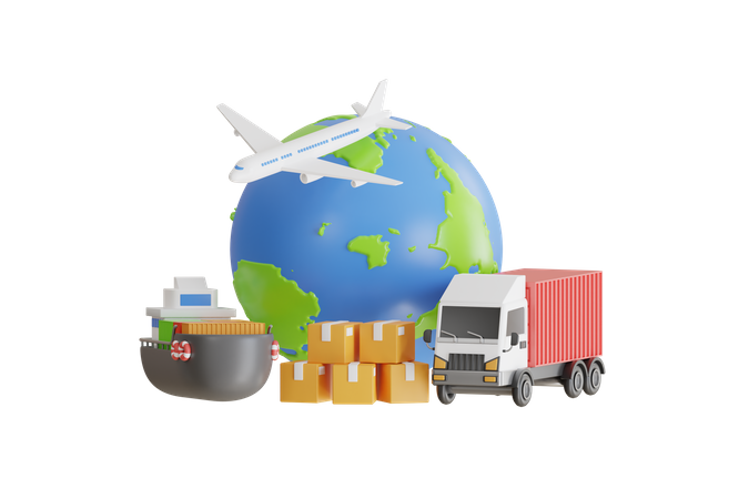 Logistics system and transport services to Worldwide  3D Illustration