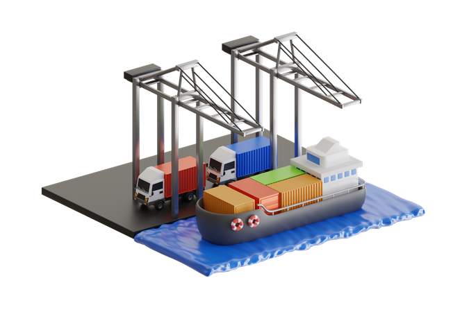 Logistikverteilung von Containern Fracht Frachtschiffe  3D Illustration