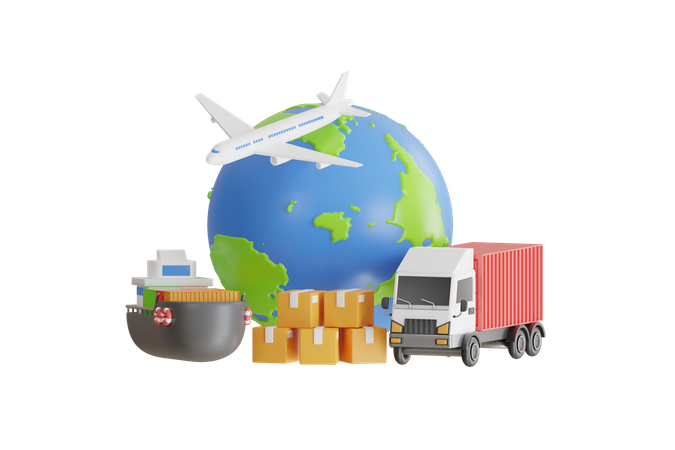Logistiksystem und Transportdienstleistungen weltweit  3D Illustration