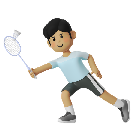 Long Forehand Badminton Boy  3D Icon