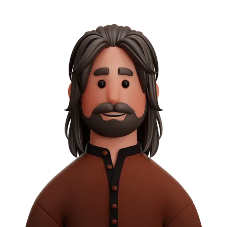 Long Hair Man  3D Icon