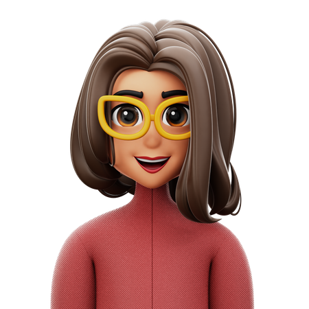 Long Hair Woman with Glasses  3D Icon