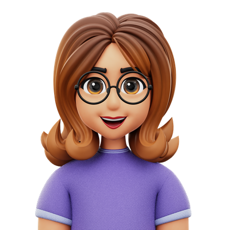 Long Hair Woman with Glasses  3D Icon