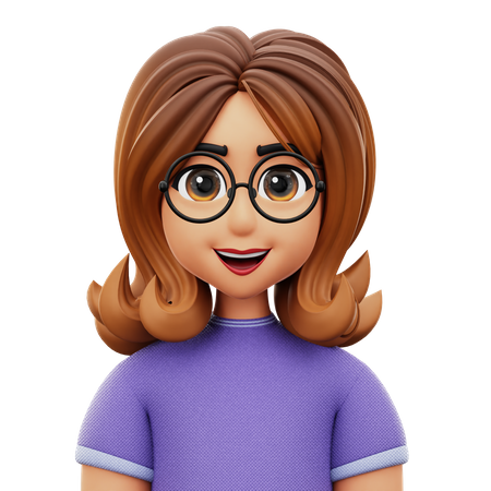 Long Hair Woman with Glasses  3D Icon