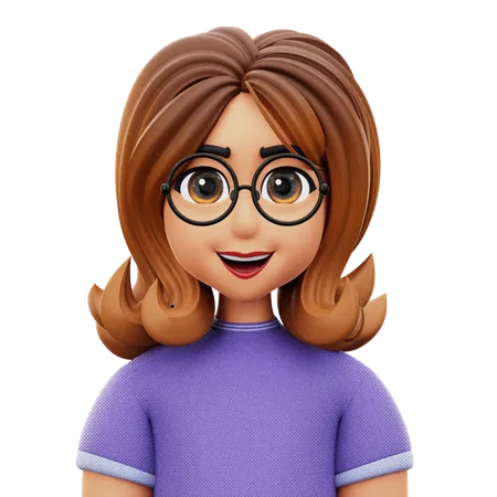 Long Hair Woman with Glasses  3D Icon