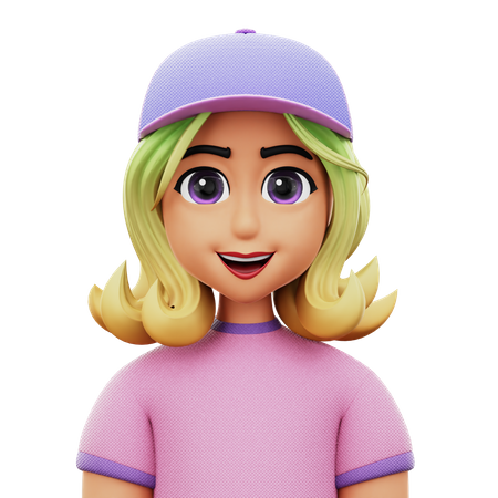 Long Hair Woman with Hat  3D Icon