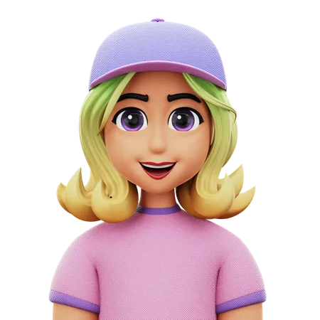 Long Hair Woman with Hat  3D Icon