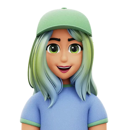 Long Hair Woman with Hat  3D Icon