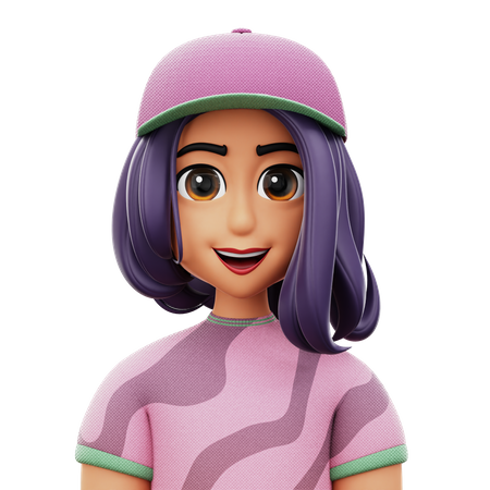 Long Hair Woman with Hat  3D Icon
